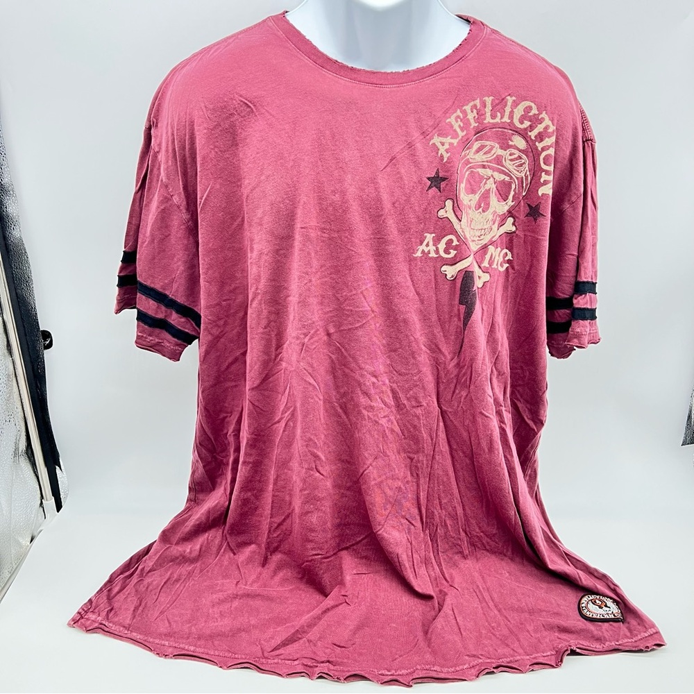 Affliction Red Short Sleeve Tee with Graphic Design